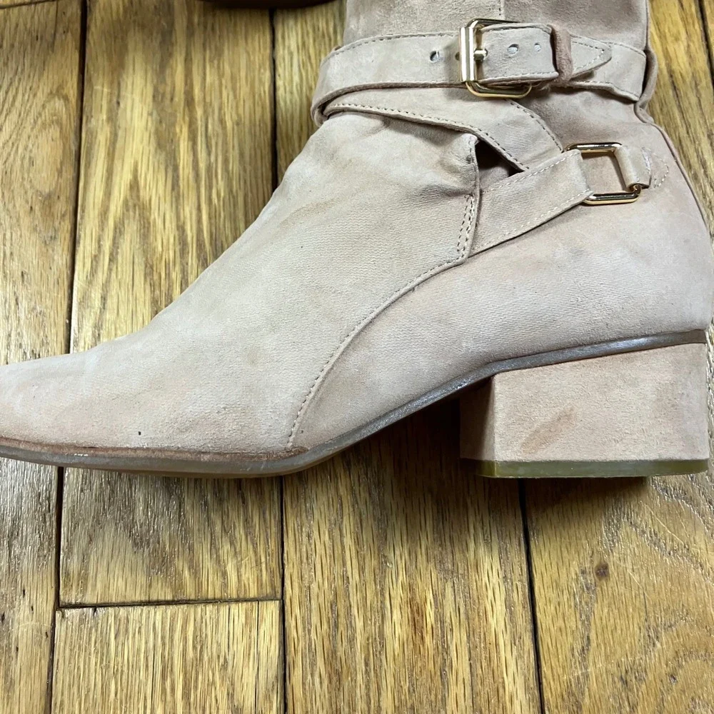 Jeffrey Campbell Free People Suede Ankle Boots Pink Buckle Pointed Toe Size‎ 7
